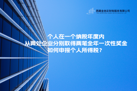 個人在一個納稅年度內，從兩處企業分別取得兩筆全年一次性獎金，如何申報個人所得稅？